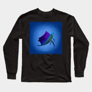 Sailfish painting, with hues of blues, purples and greens. Great gift for a fishing lover. Long Sleeve T-Shirt